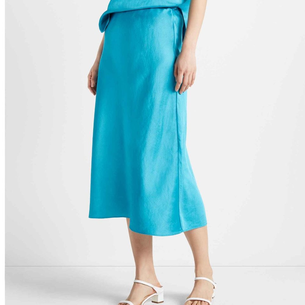 Club Monaco Turquoise Silk Midi Skirt